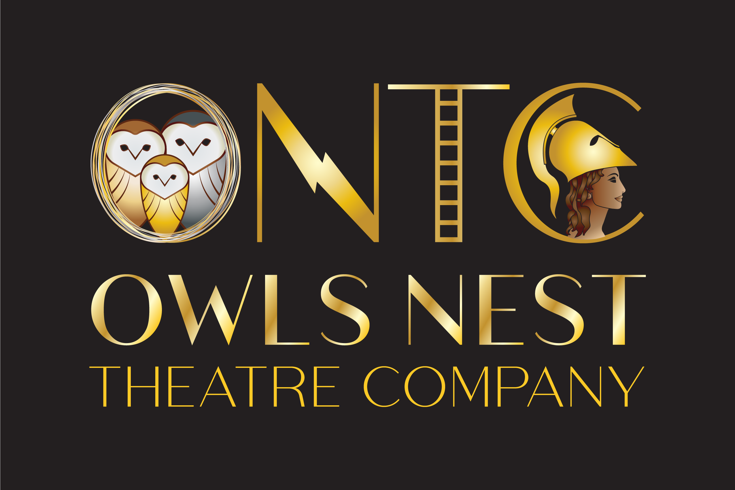 Logo for Owls Nest Theatre Company featuring stylized text and owl graphics.